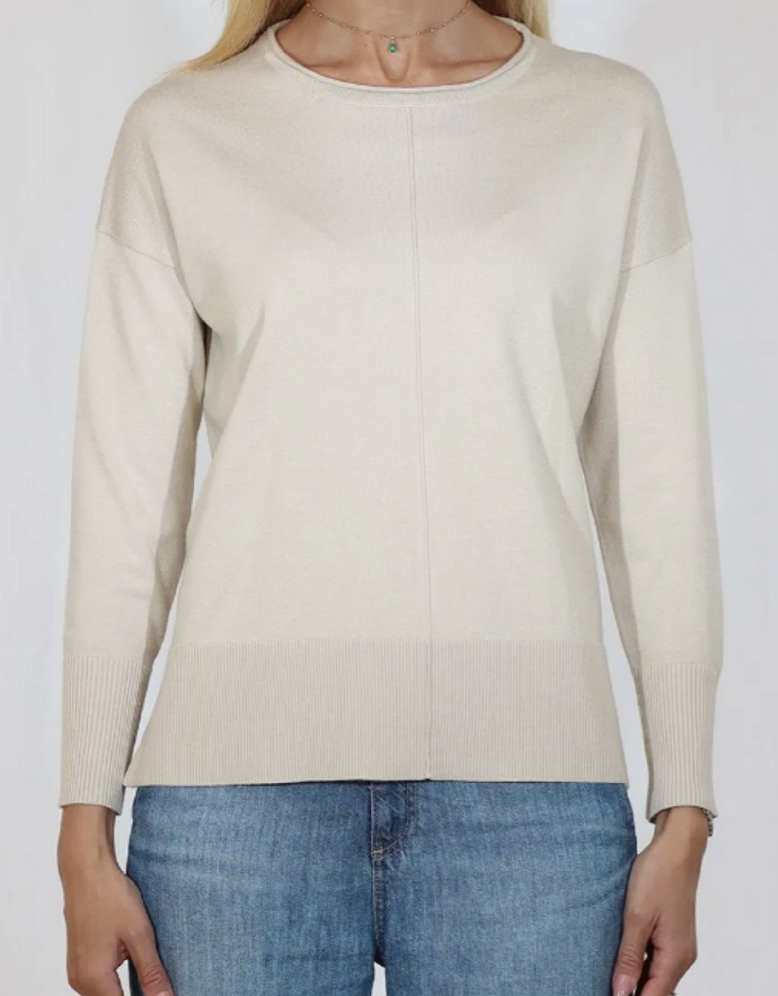 Meteric Knits Metrics Sand Drift Round Neck Long Sleeve Light Weight Sweater