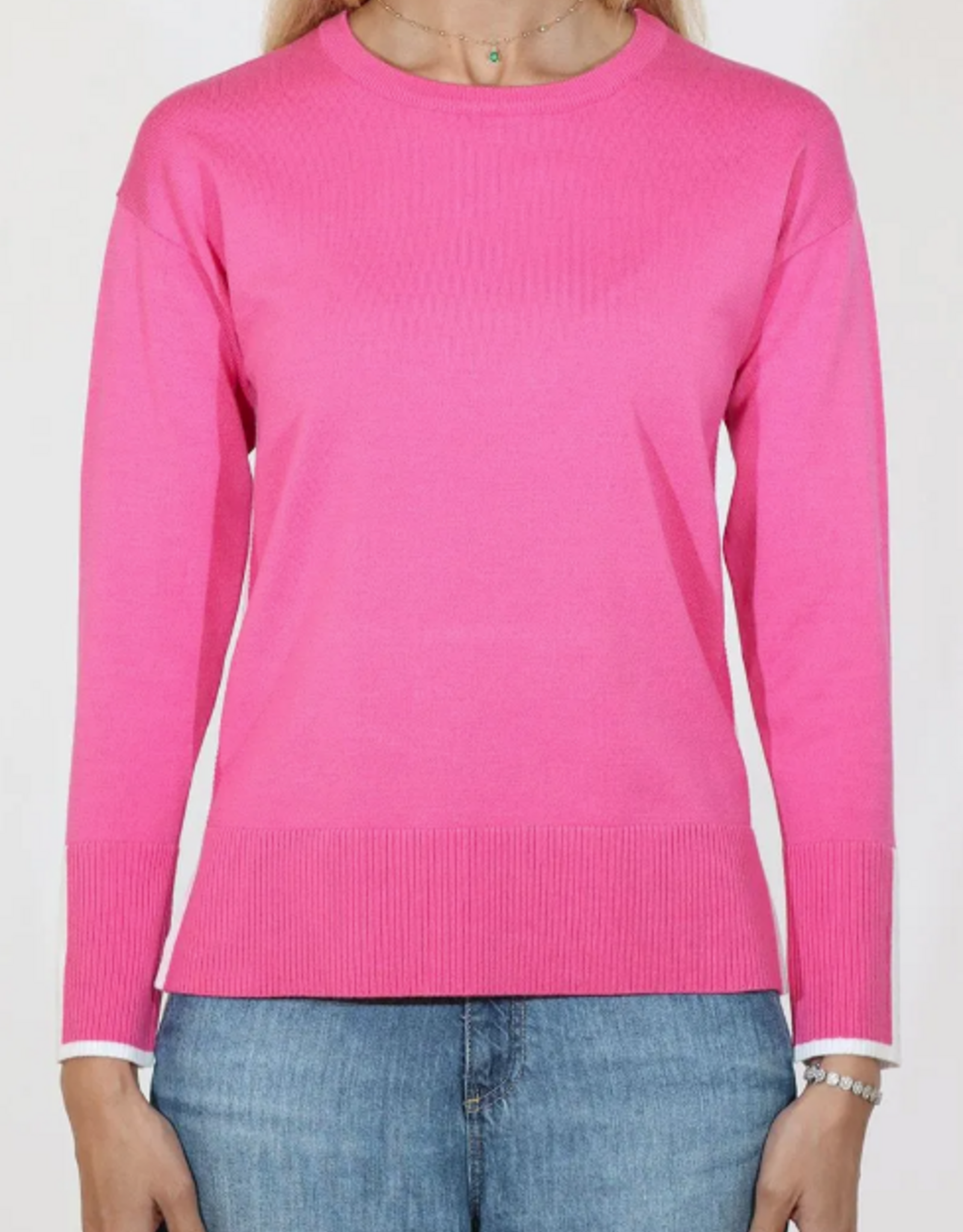 Meteric Knits Metrics Fushia Combo Crewneck Long Sleeve Light Weight Sweater