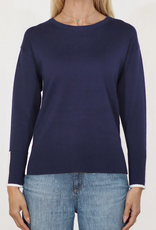 Meteric Knits Metrics  Navy Combo Crewneck Long Sleeve Light Weight Sweater