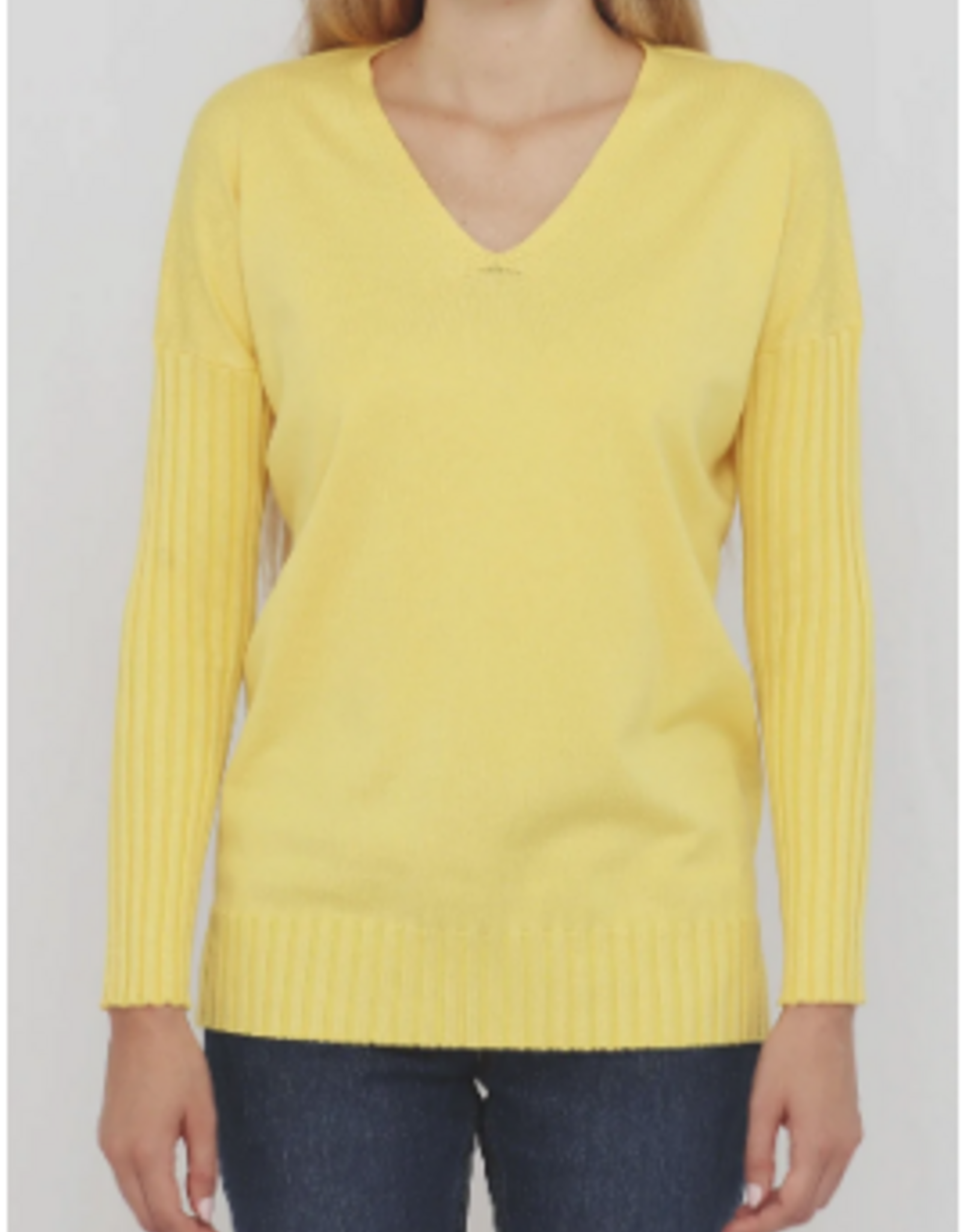 Metric Knits Metric Knits Cool Lemon V-Neck Long Sleeve Sweater Top