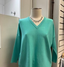 Metric Knits Metric Knit Coastal Jade V-Neck Long Sleeve Sweater Top