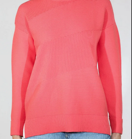 Meteric Knits Metrics Pretty Coral Combo  Round Neck 3/4 Sleeve Sweater