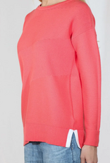 Meteric Knits Metrics Pretty Coral Combo  Round Neck 3/4 Sleeve Sweater