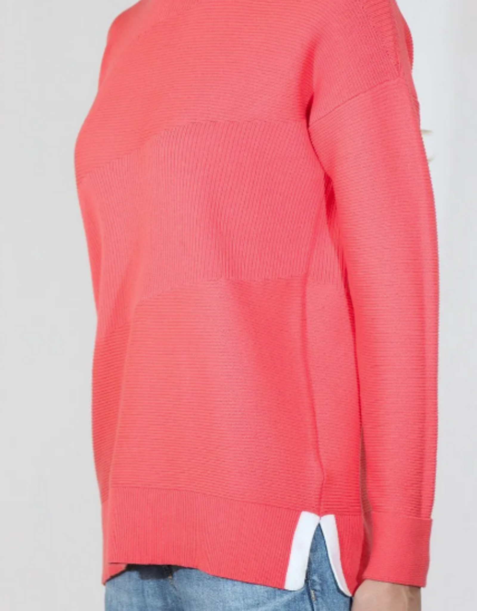 Meteric Knits Metrics Pretty Coral Combo  Round Neck 3/4 Sleeve Sweater