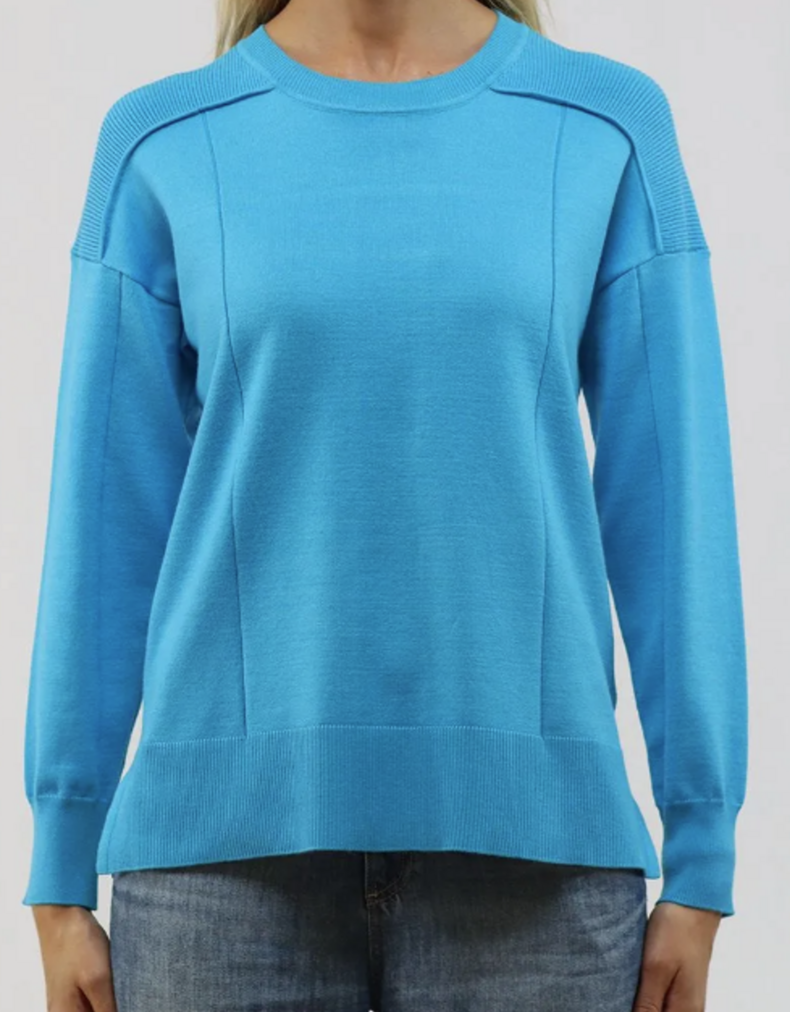 Meteric Knits Metrics Blue Retreat Round Neck 3/4 Sleeve Sweater