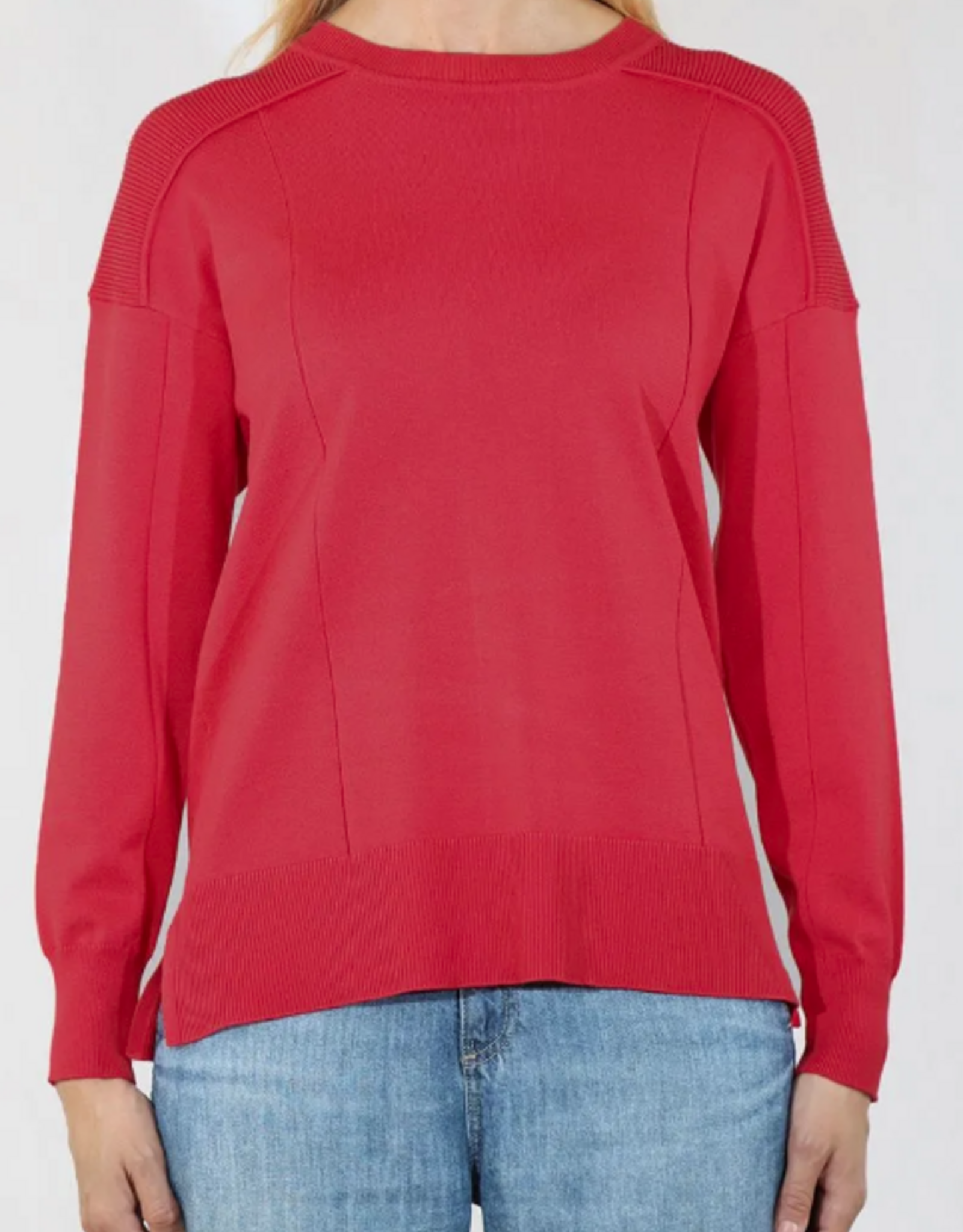 Meteric Knits Metrics Fiery Red Round Neck 3/4 Sleeve Sweater