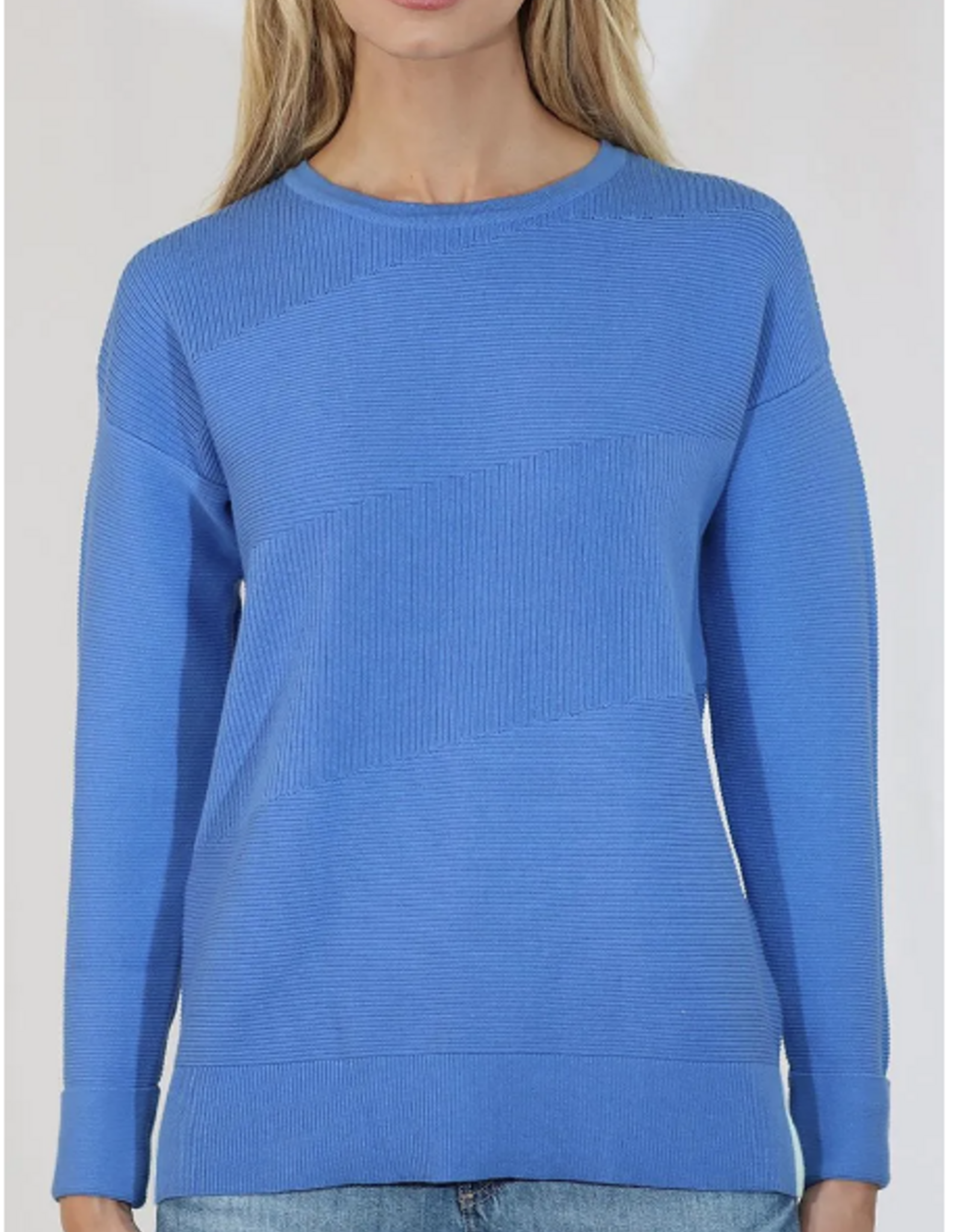 Meteric Knits Metrics Humid Blue Combo Round Neck 3/4 Sleeve Sweater