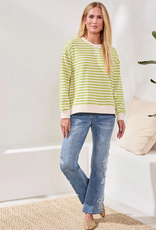 Tribal Tribal Mintleaf Striped Terry Crewneck Long Sleeve Top