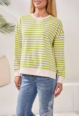 Tribal Tribal Mintleaf Striped Terry Crewneck Long Sleeve Top