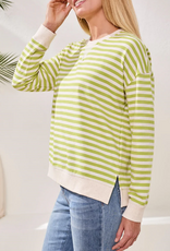 Tribal Tribal Mintleaf Striped Terry Crewneck Long Sleeve Top