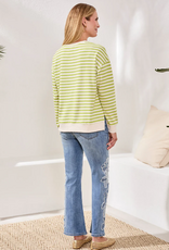 Tribal Tribal Mintleaf Striped Terry Crewneck Long Sleeve Top