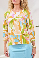 Tribal Tribal Gold Wisteria Soft Crewneck 3/4 Slv Sweater Top