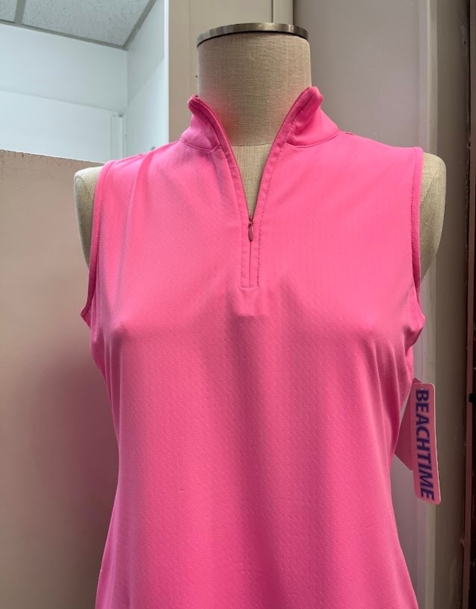 Beachtime Beach Time BHP  Hot Pink 1/4 Zip Sleeveless Top