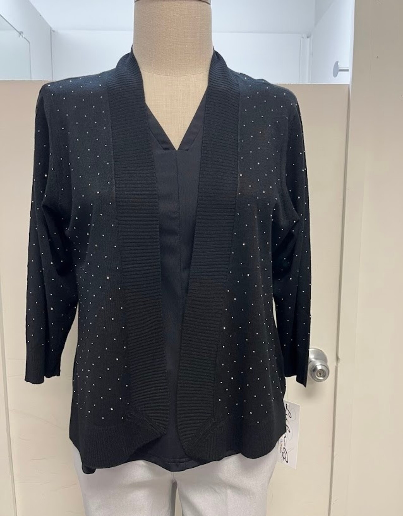 Lulu B Lulu B Black Rhinestone 3/4 Sleeve Open Cardigan