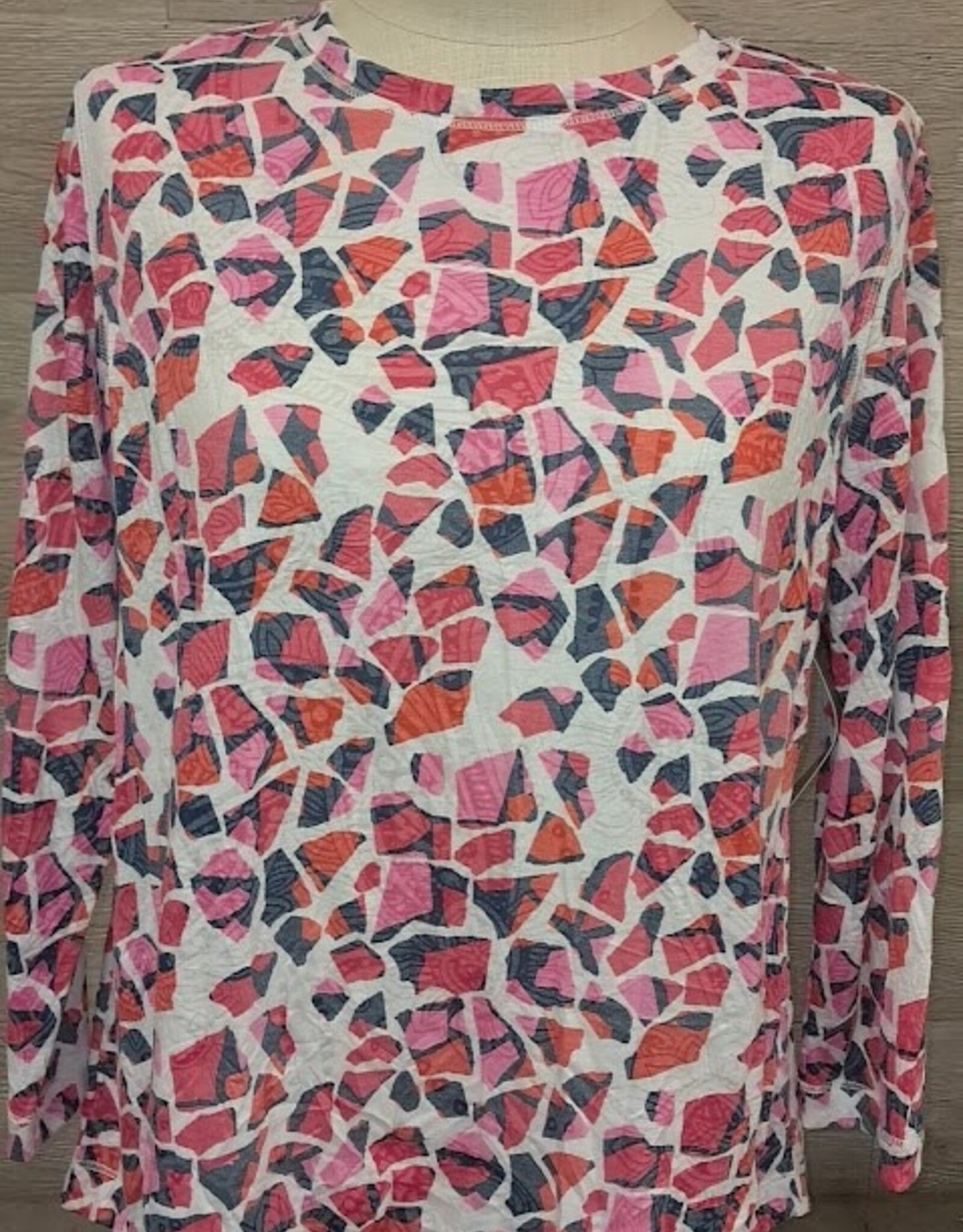 Sharon Young Inc Multiples Multi Color Print Scoop Neck 3/4 Sleeve Top