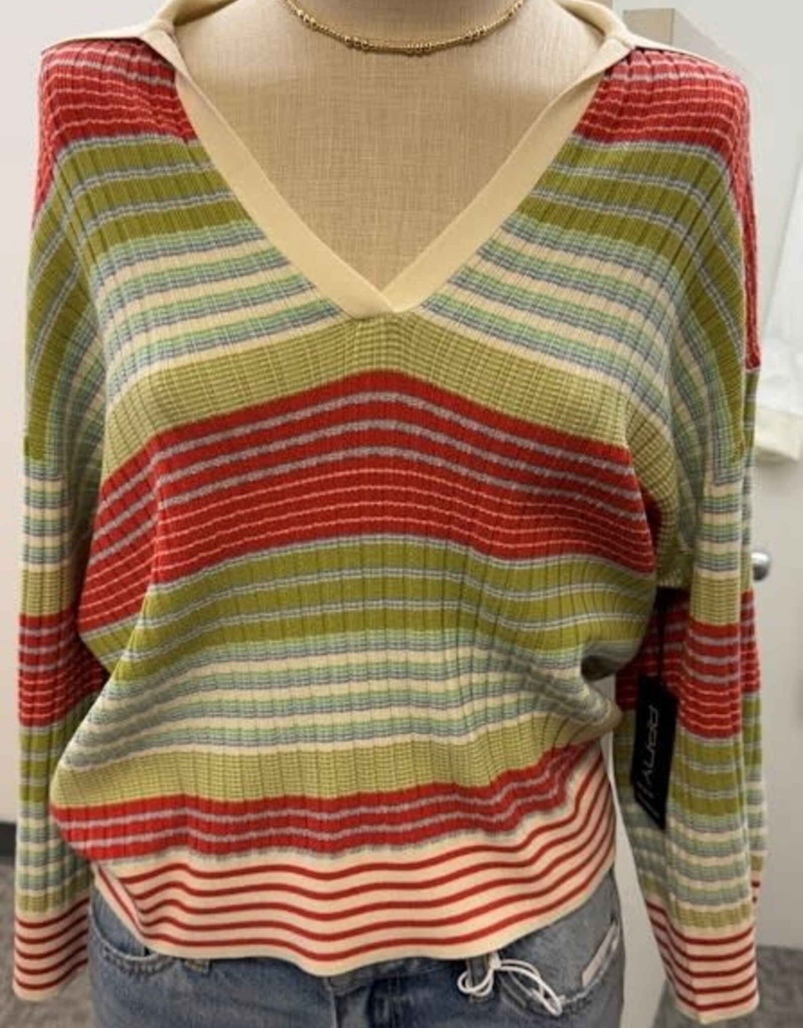 APNY APNY Olive Ribbed Stripe Polo Top