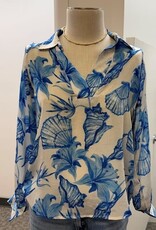 APNY APNY Blue/White Seashell Print  Roll Tab Sleeve