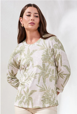 Tribal Tribal  Kiwi  Round Neck 3/4 Sleeve  Leaf Print Top