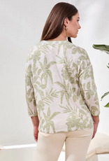 Tribal Tribal  Kiwi  Round Neck 3/4 Sleeve  Leaf Print Top