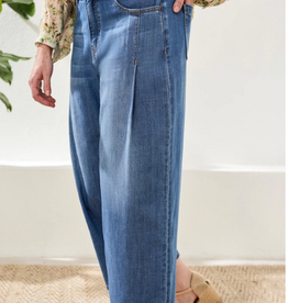Tribal Tribal  Audrey Light Blue Wash Pleated Crop Jean