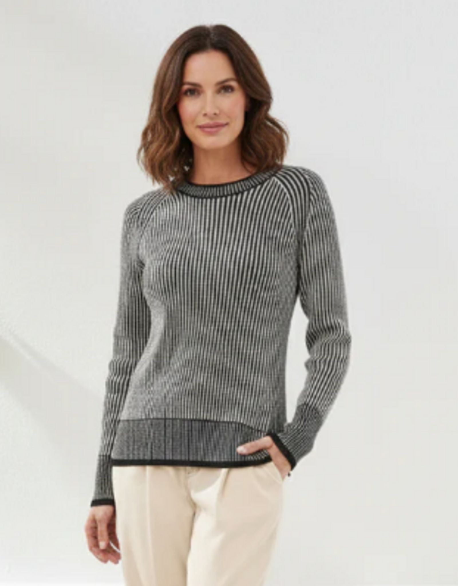 Tribal Tribal Black Round Neck  L/S  Ribbed Knit Sweater