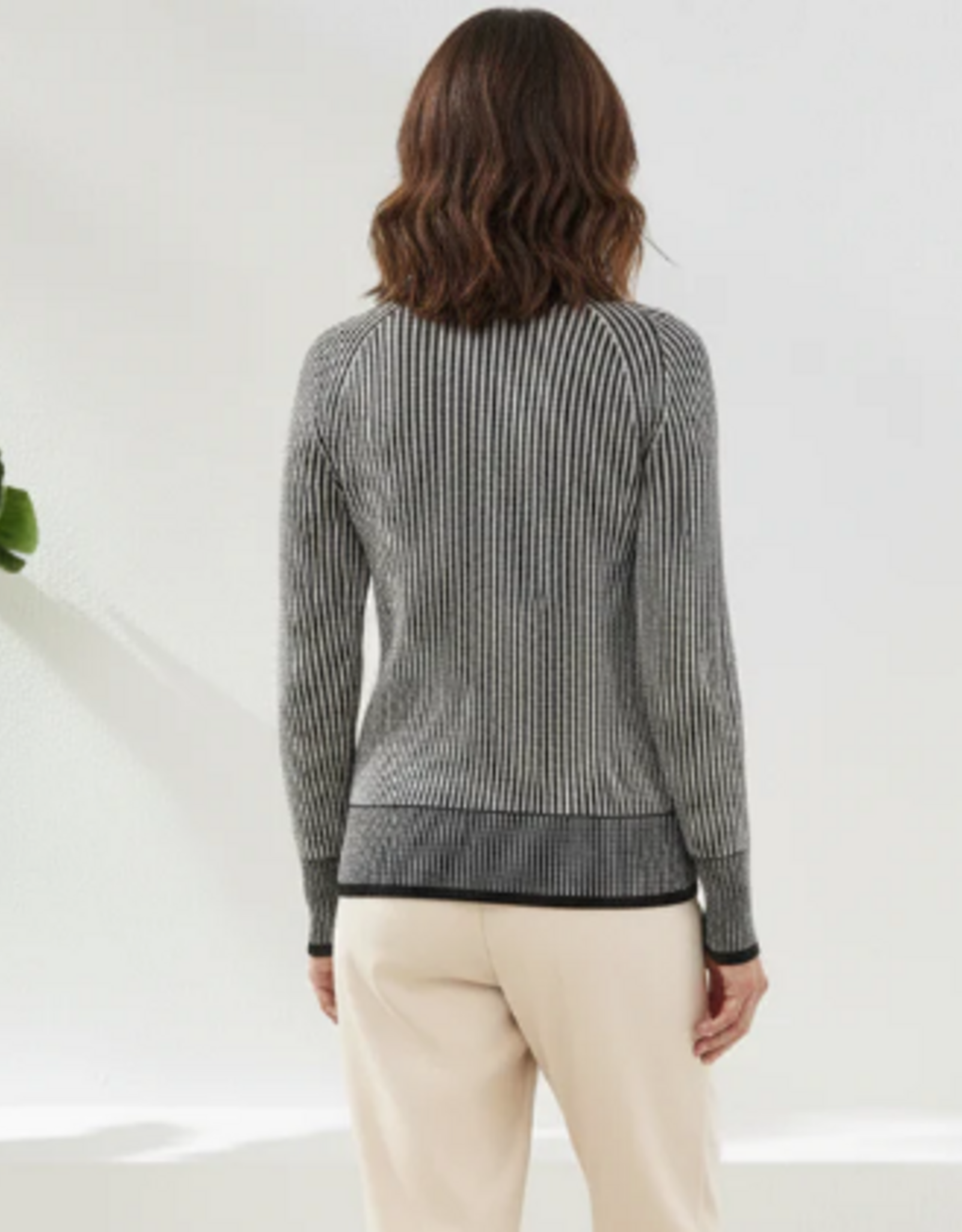 Tribal Tribal Black Round Neck  L/S  Ribbed Knit Sweater