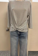 Tribal Tribal Blk/Wht Stripe Round Neck 3/4 Sleeve Top