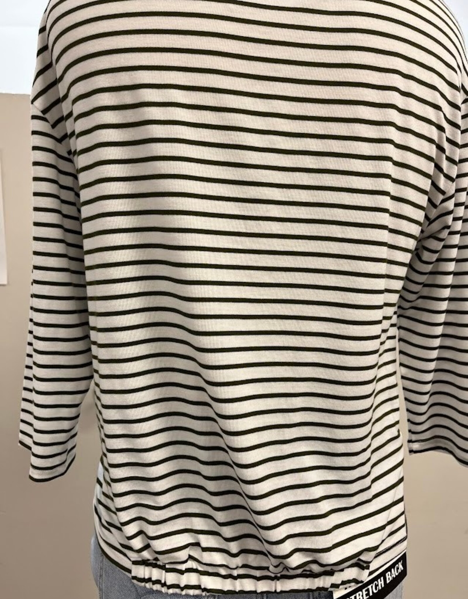 Tribal Tribal Blk/Wht Stripe Round Neck 3/4 Sleeve Top