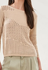 Tribal Tribal Coco Milk  Novelty Crochet 3/4 Sleeve Knit Sweater