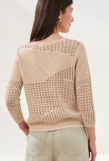 Tribal Tribal Coco Milk  Novelty Crochet 3/4 Sleeve Knit Sweater