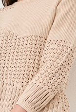 Tribal Tribal Coco Milk  Novelty Crochet 3/4 Sleeve Knit Sweater