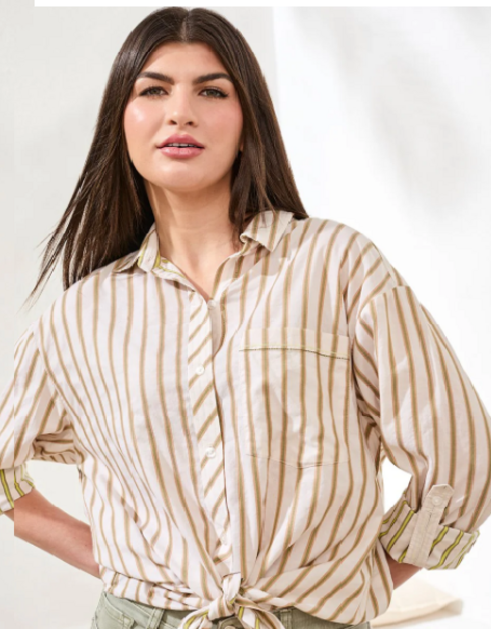 Tribal Tribal Rainforest  Double Stripe Poplin L/S  Top