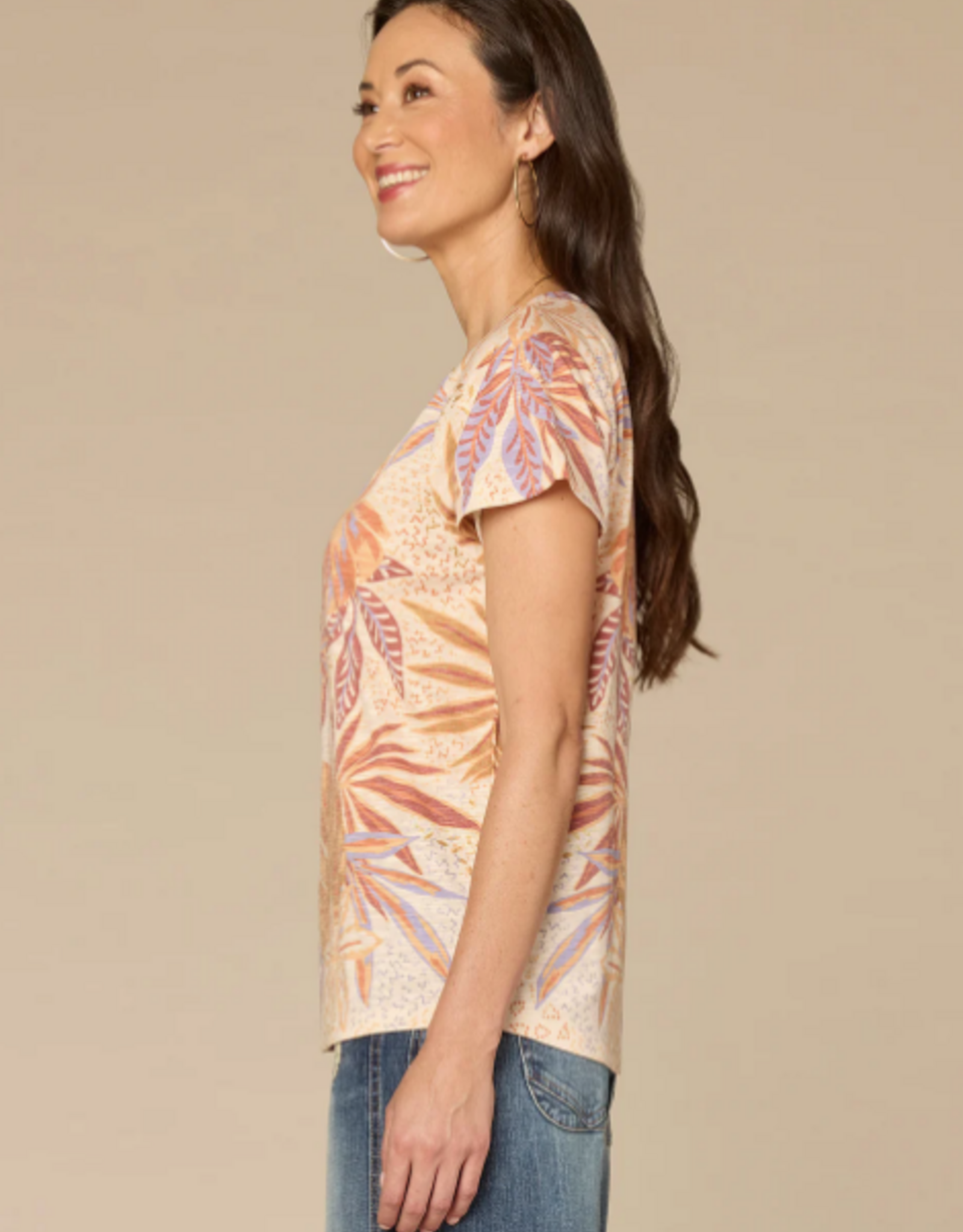Democacy Democracy Macadamia Sienna Print Crew Neck  S/S Top
