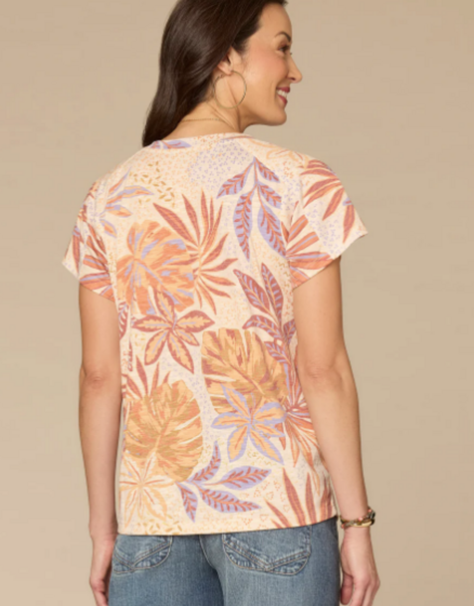 Democacy Democracy Macadamia Sienna Print Crew Neck  S/S Top