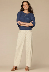 Democacy Democracy Navy Scoop Neck 3/4 Slv Embroidered Top