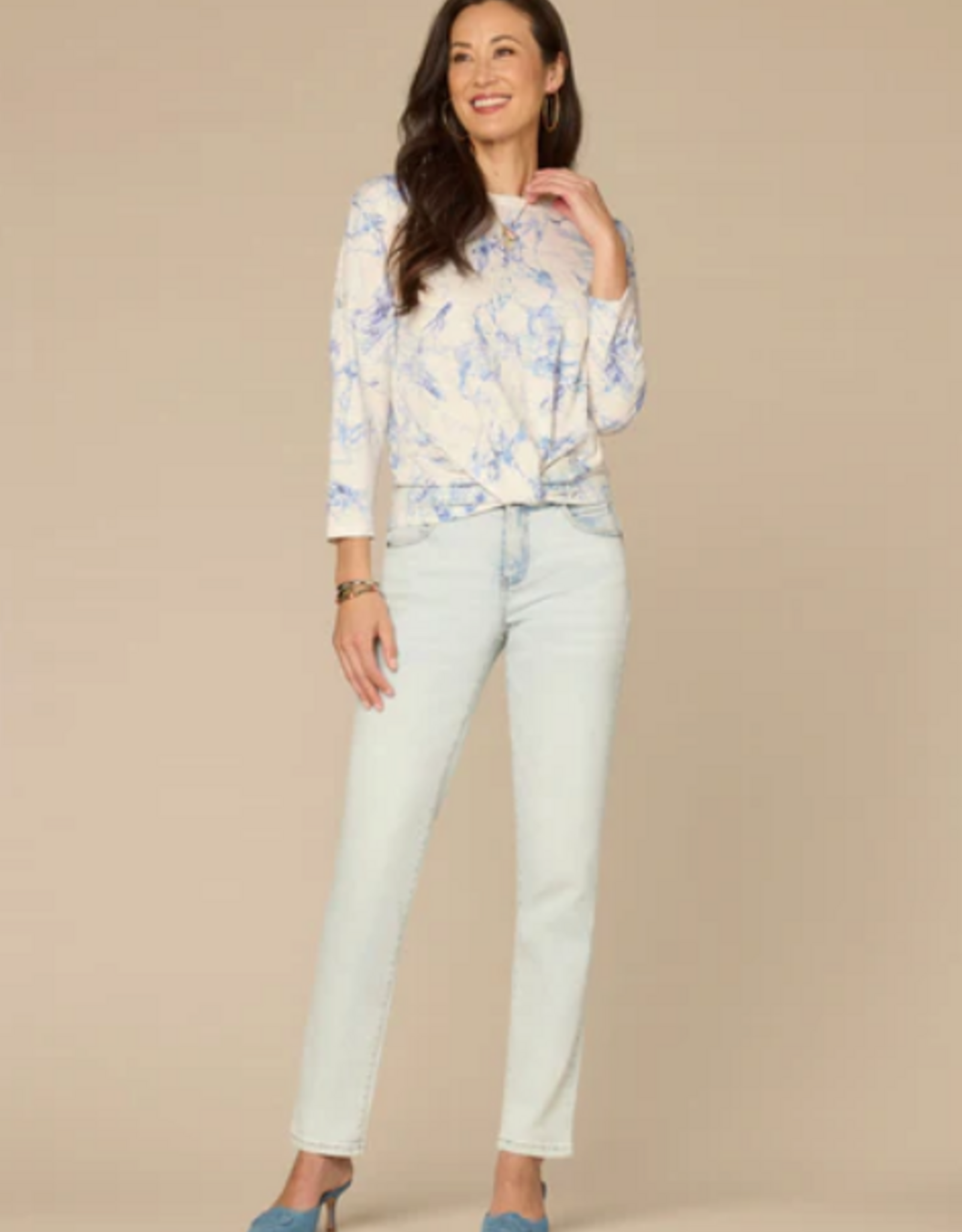 Democracy Democracy Marble Printed Scoop Neck 3/4 Sleeve Top