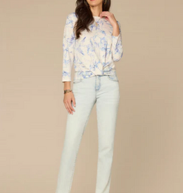 Democracy Democracy Marble Printed Scoop Neck 3/4 Sleeve Top