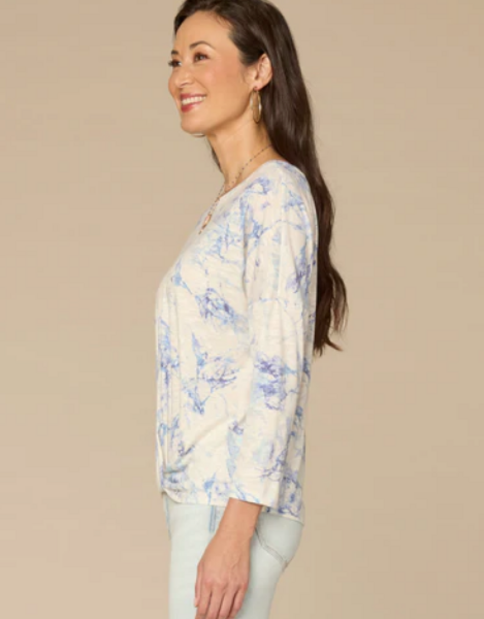 Democracy Democracy Marble Printed Scoop Neck 3/4 Sleeve Top