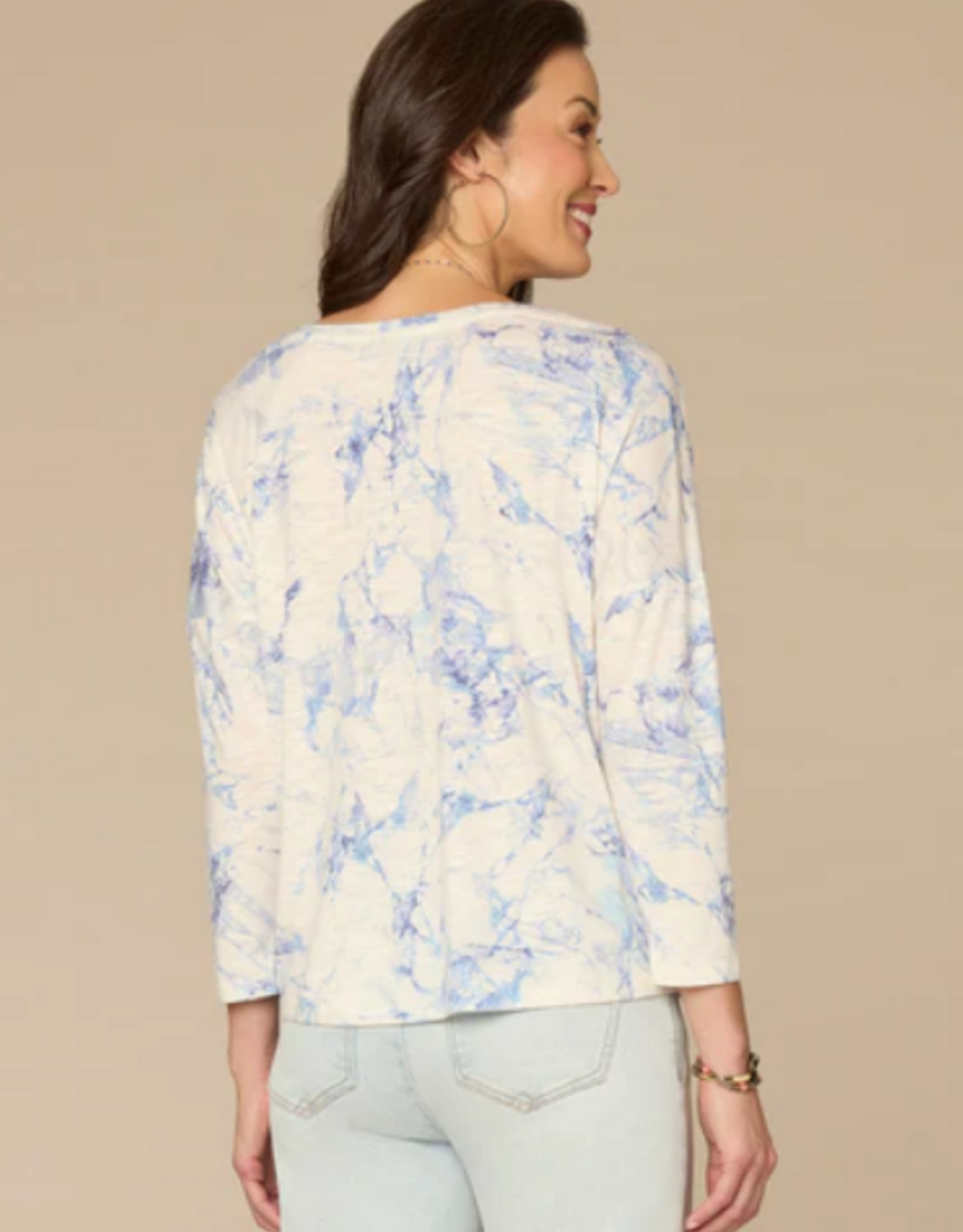 Democracy Democracy Marble Printed Scoop Neck 3/4 Sleeve Top