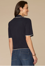 Democracy Democracy Navy Stripe Placket Short Slv Sweater Top