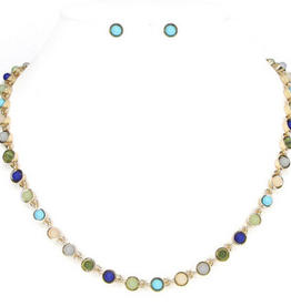 Coronet Coronet Blue/Green Bezel Round Stone Stretch Bracelet