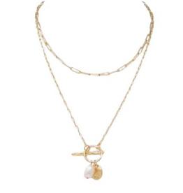 Coronet Coronet Gold Toggle Pearl Charm Layered Necklace