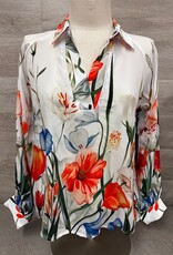 APNY APNY  Red/Blue Multi Floral 1/2 Plaket Pullover  L/S Top