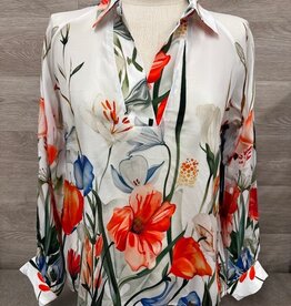 APNY APNY Red/Blue Multi Floral 1/2 Plaket Pullover  L/S Top