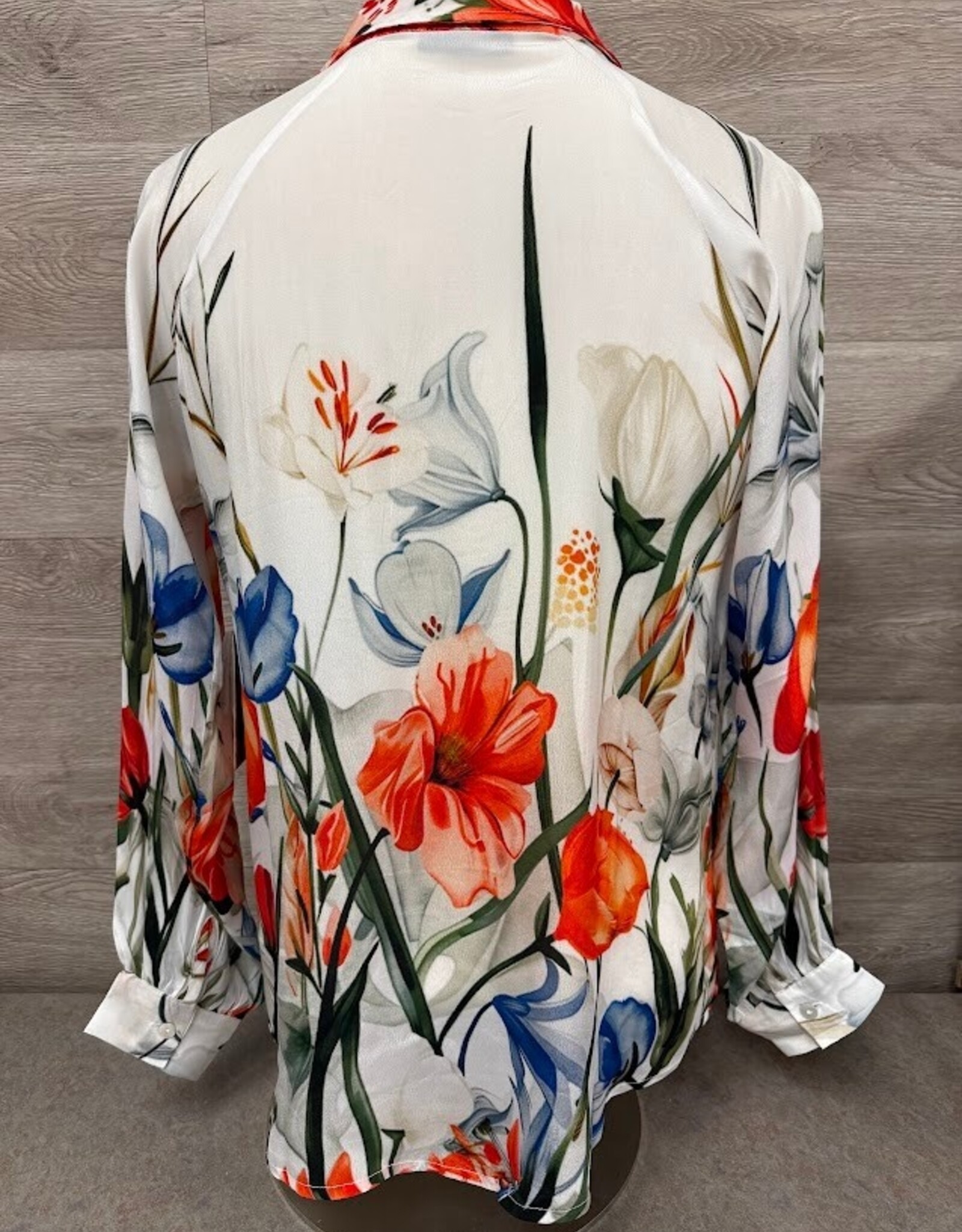 APNY APNY  Red/Blue Multi Floral 1/2 Plaket Pullover  L/S Top