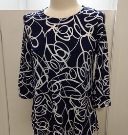 Michael Tyler Michael Tyler Navy/White Print Round Neck  3/4 Sleeve Top
