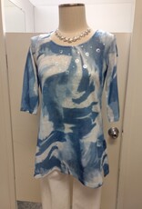 Michael Tyler Michael Tyler Denim/White Round Neck 3/4 Sleeve Top