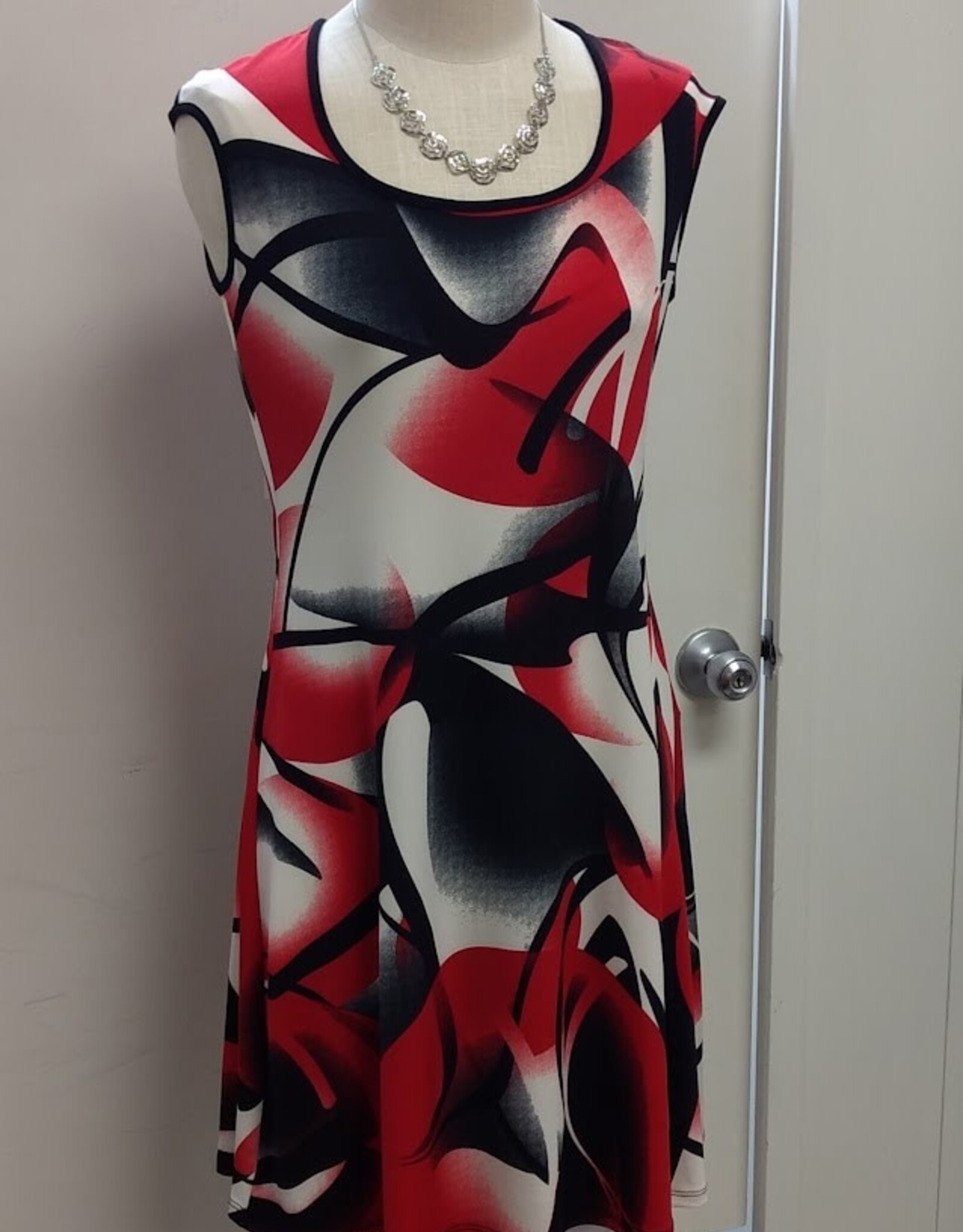 Michael Tyler Michael Tyler Red/Black  Round Neck Cap Sleeve Dress