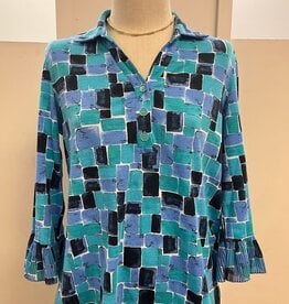 Sharon Young Inc Multiples Multi Colored Print 3/4 Sleeve Pleated Top