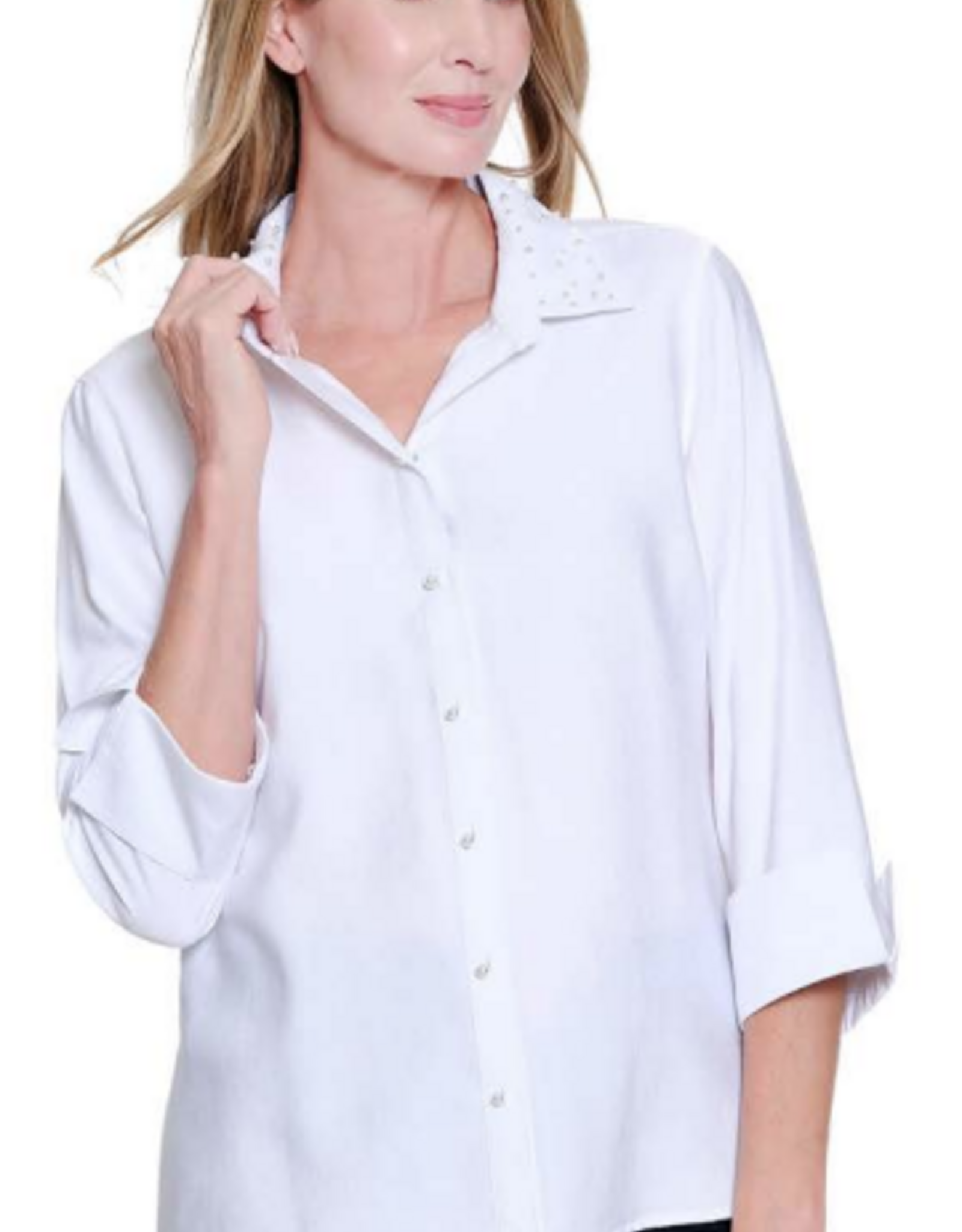 Sharon Young Inc Multiples White  Button Up 3/4 Sleeve Top
